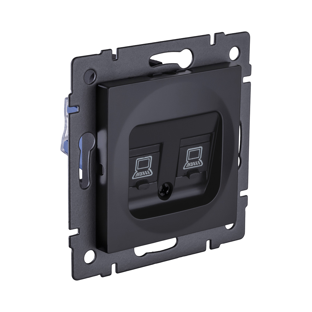 Розетка двойная Ethernet RJ45 Cat.6, черный матовый Kollinger REA-019BM для Aspekt, Eleganz, Reflex в #REGION_NAME_DECLINE_PP#