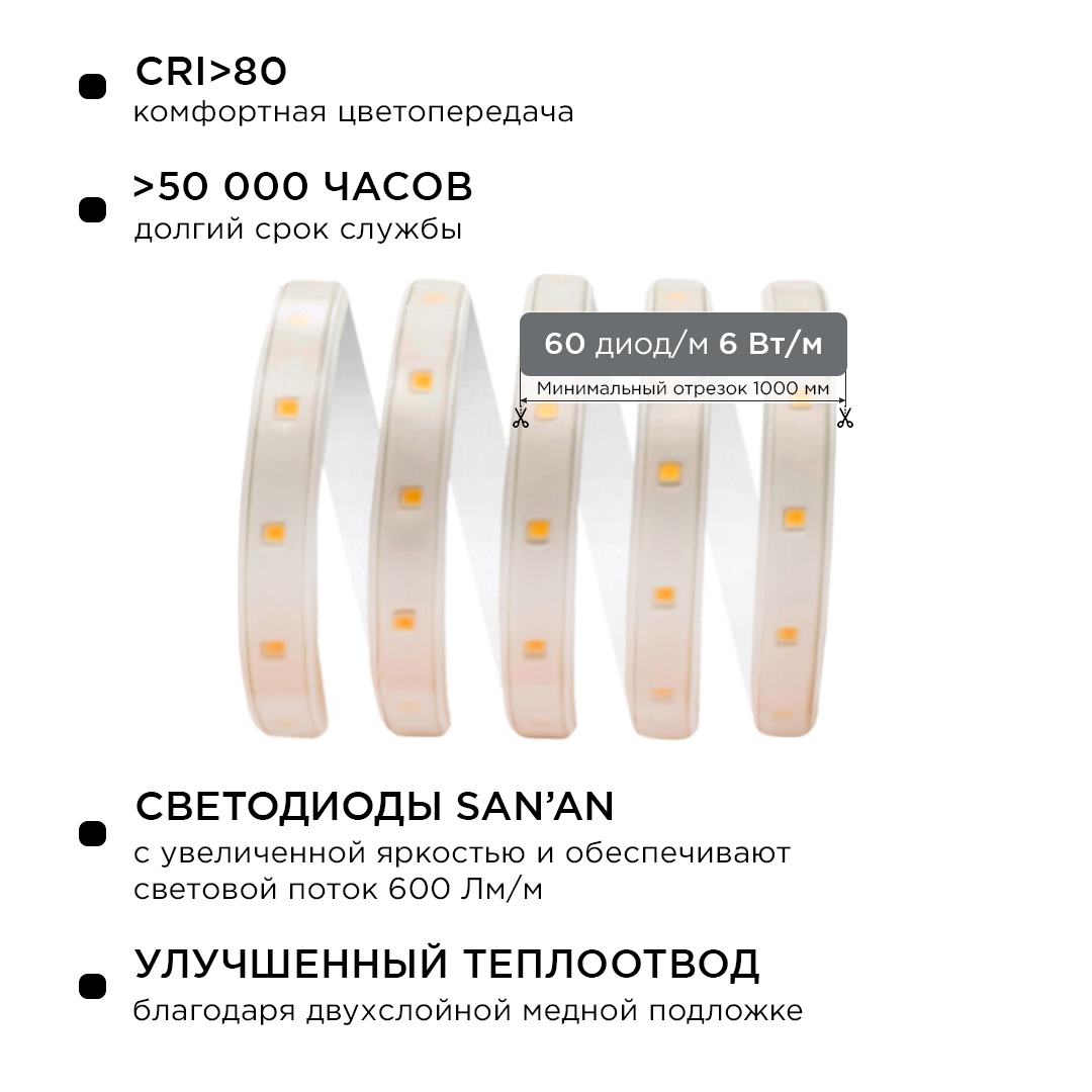 Светодиодная лента Apeyron 220В 6Вт/м smd2835 60д/м IP65 600Лм/м 15м 3000К 10-57 в Санкт-Петербурге