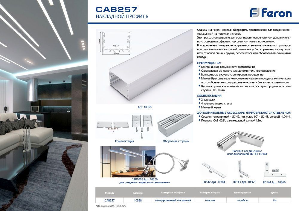 Профиль накладной Feron CAB257 10368 в Санкт-Петербурге