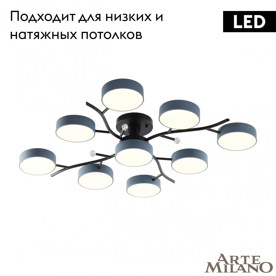 Потолочная люстра Arte Milano Ferrara 256606/8+1 Bk/Gr в Санкт-Петербурге