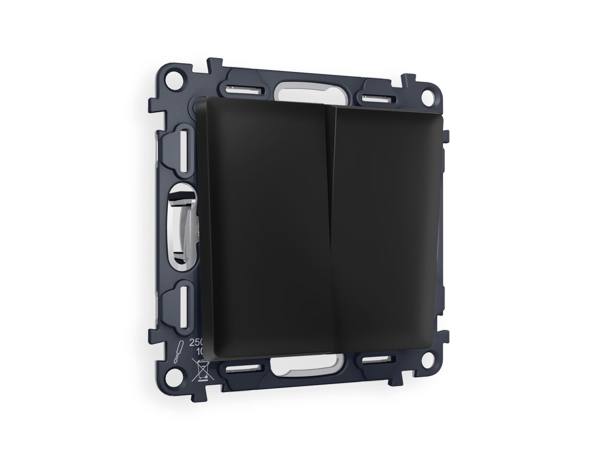 Комплект механизма 2-клавишного перекрестного выключателя 10A-250V Alfa Черный матовый Quant Ambrella Volt MA803030 (AP8030, VM125) в #REGION_NAME_DECLINE_PP#