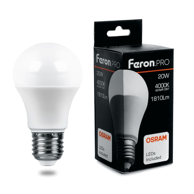 Лампа светодиодная Feron E27 20W 4000K груша матовая LB-1020 38042 в #REGION_NAME_DECLINE_PP#