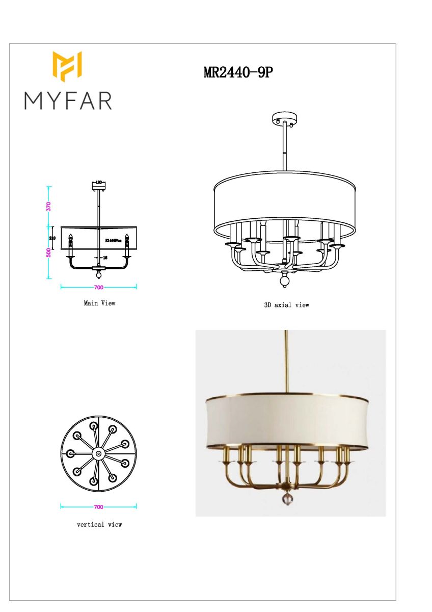 Люстра на штанге Myfar Maria MR2440-9P в Санкт-Петербурге