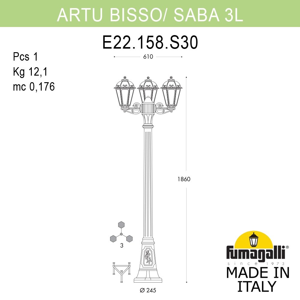 Садово-парковый светильник Fumagalli ARTU BISSO/SABA 3L K22.158.S30.BXE27 в Санкт-Петербурге