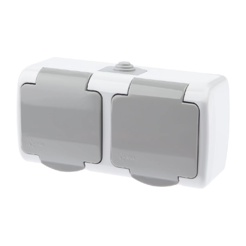 Розетка двойная ЭРА Intro Atlantic Schuko 2x2P+E 16A 250V с крышкой 5-204-03 Б0051061 в Санкт-Петербурге