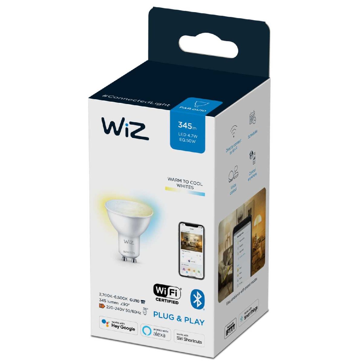 Умная светодиодная лампа Wiz Wi-Fi BLE50WGU10927-65TW 1PF/6 GU10 4,7W 2700K 929002448302 в Санкт-Петербурге