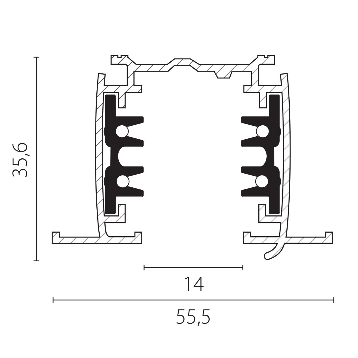 Шинопровод четырехконтактный трехфазный встраиваемый со стыковочными пазами (круглые медные жилы) 3м Lightstar Quattro 503038-R в Санкт-Петербурге