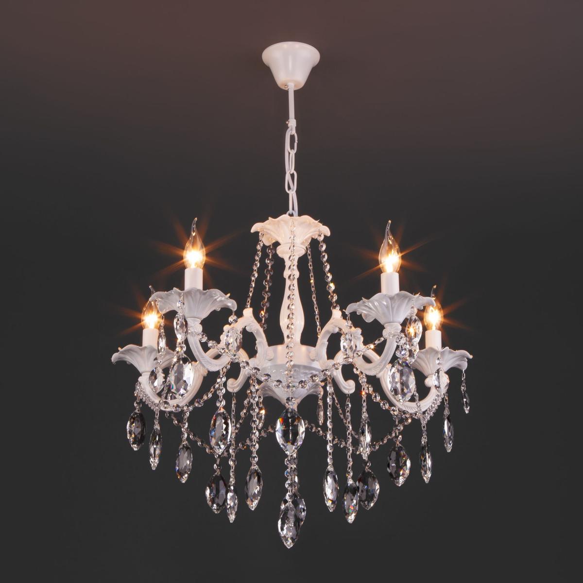 Подвесная люстра классика Eurosvet 10108/5 белый/прозрачный хрусталь Strotskis в #REGION_NAME_DECLINE_PP#