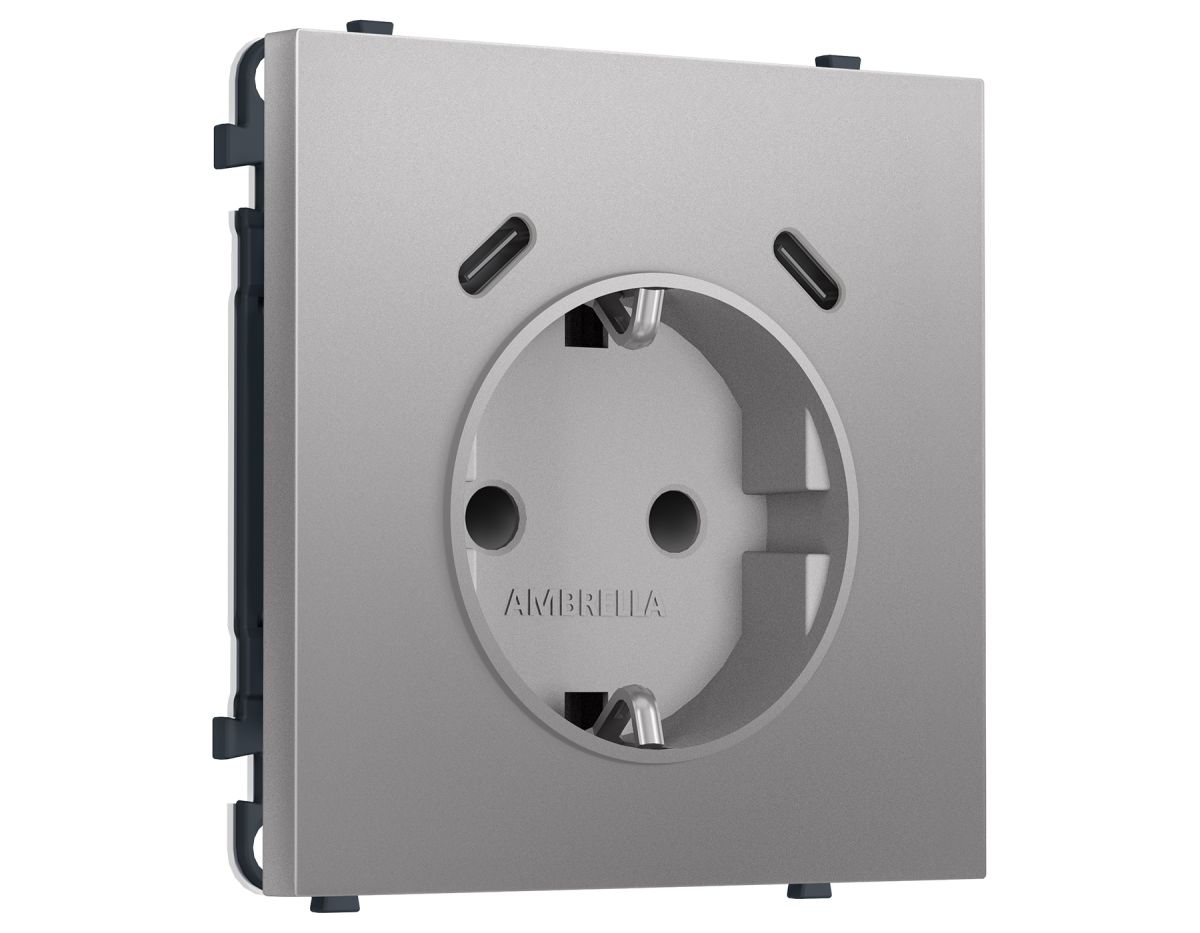 Комплект механизма электрической розетки SIGMA Сталь матовый 2USB С+C 20W Ambrella Volt MS510510 (SP5105, PR165) в #REGION_NAME_DECLINE_PP#