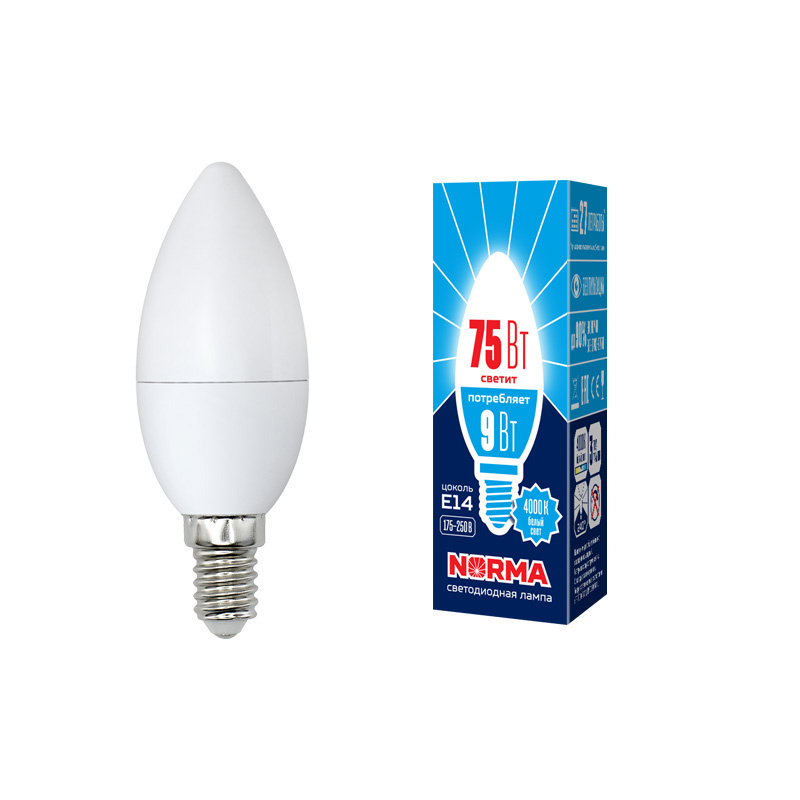 Лампа светодиодная (UL-00003803) Volpe E14 9W 4000K матовая LED-C37-9W/NW/E14/FR/NR в Санкт-Петербурге