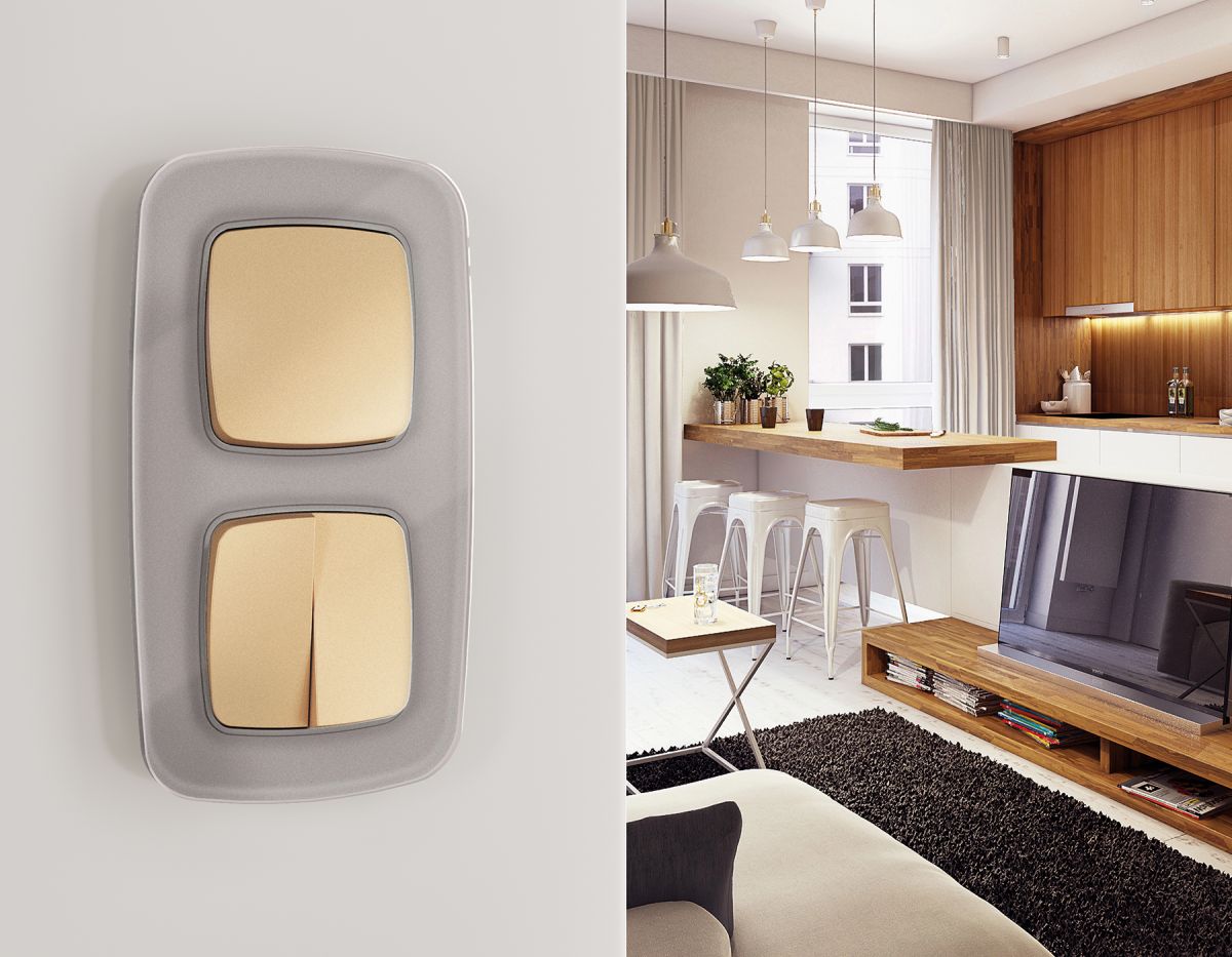 Комплект механизма 2-клавишного перекрестного выключателя Ambrella Volt 10A-250V OMEGA MO603030 Шампань QUANT (OP6030, VM125) в Санкт-Петербурге