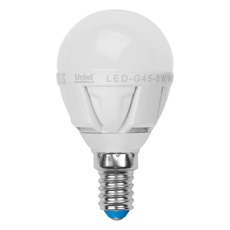 Лампа светодиодная (07905) Uniel E14 6W 3000K матовая LED-G45-6W/WW/E14/FR ALP01WH в Санкт-Петербурге