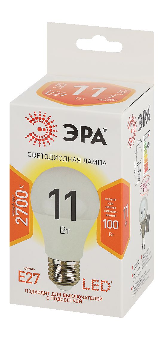 Лампа светодиодная Эра E27 11W 2700K LED A60-11W-827-E27 Б0030910 в #REGION_NAME_DECLINE_PP#