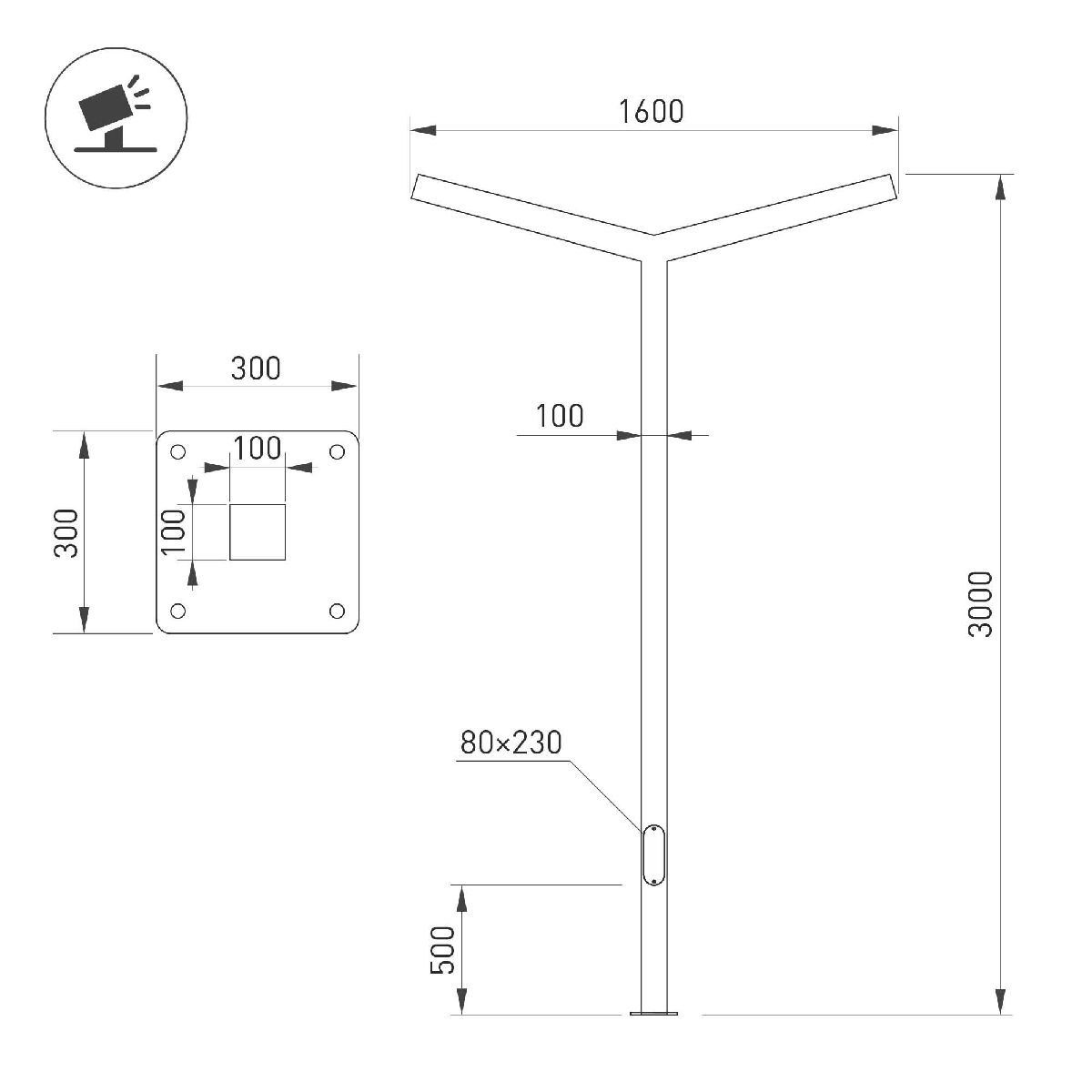 Опора Arlight OXOR-STER-Y-2000x100x100-L3000-100W Warm3000 051420 в Санкт-Петербурге