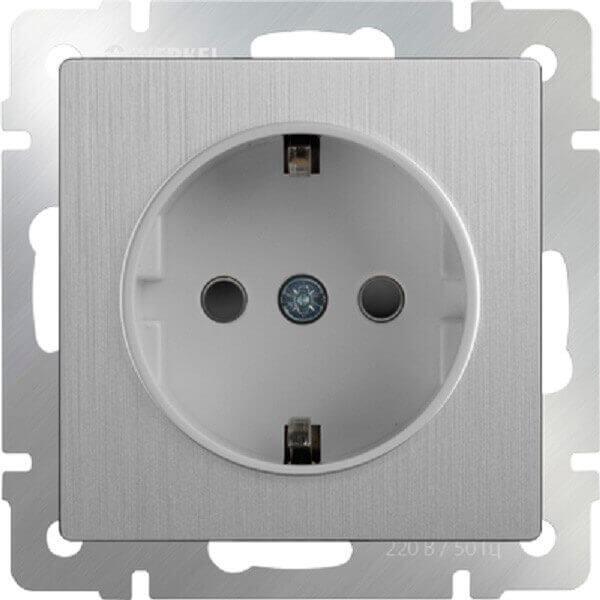 Розетка Werkel с заземлением серебряная рифленая WL09-SKG-01-IP20 4690389085079 в Санкт-Петербурге