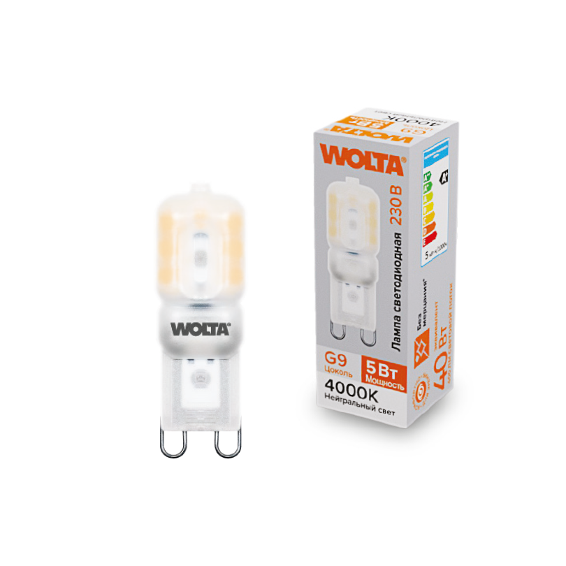 Светодиодная лампа WOLTA 5Вт 4000K G9 матовая WSTD-JCD-5W4KG9-P в Санкт-Петербурге