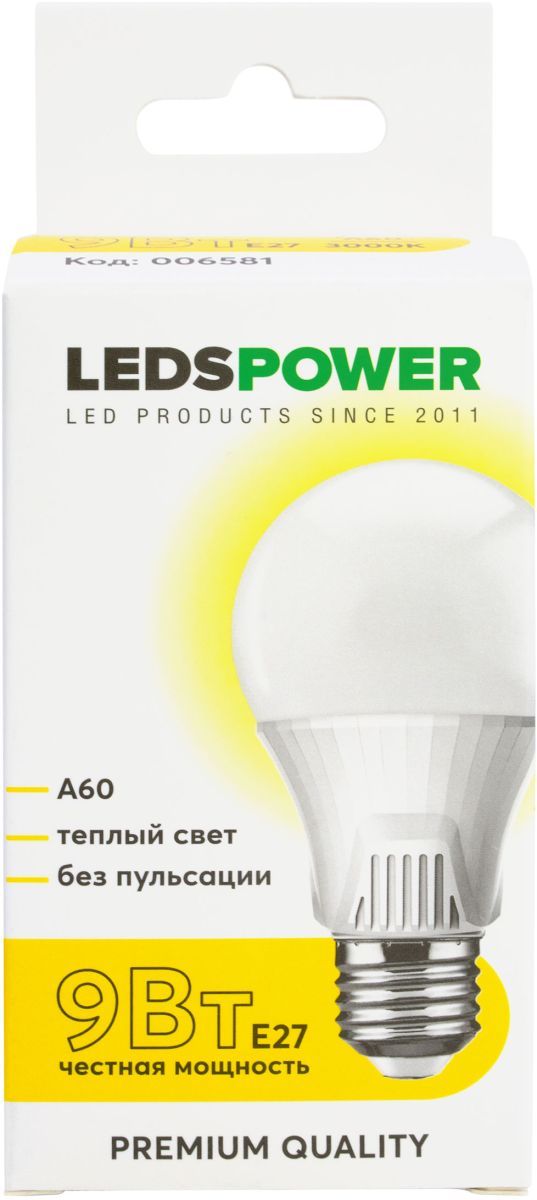 Светодиодная лампа LEDS POWER A60 E27 9Вт 3000К 006581 в Санкт-Петербурге