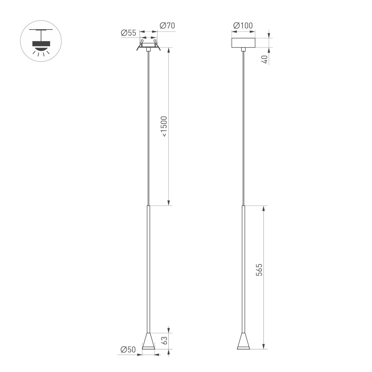 Подвесной светильник Arlight SP-RINAR-HANG-L565-5W Warm3000 (BK, 36 deg, 230V) (IP20 Металл) 059323 в Санкт-Петербурге