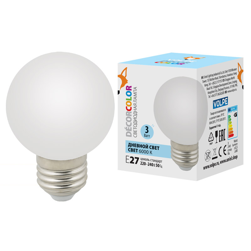Лампа светодиодная Volpe Decor color LED-G60-3W/6000K/E27/FR/С UL-00006956 в Санкт-Петербурге