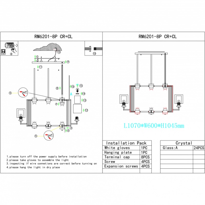 Подвесная люстра iLamp King RM6201-8P CR+CL в Санкт-Петербурге