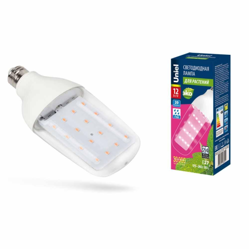 Лампа светодиодная для растений (UL-00007647) Uniel E27 12W груша прозрачная LED-B82-12W/SPBR/E27/CL PLP33WH в #REGION_NAME_DECLINE_PP#