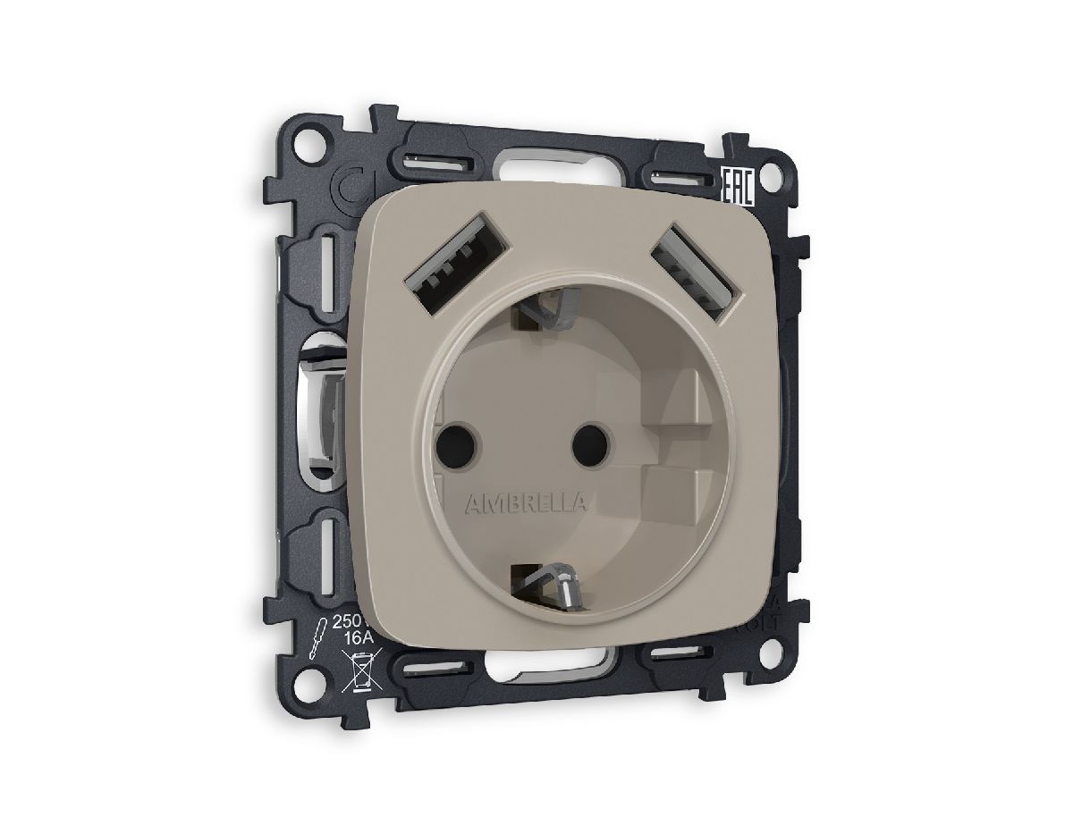 Комплект механизма розетки 2USB A+A 18W (быстрая зарядка) с/з Ambrella Volt Omega MO369010 в Санкт-Петербурге