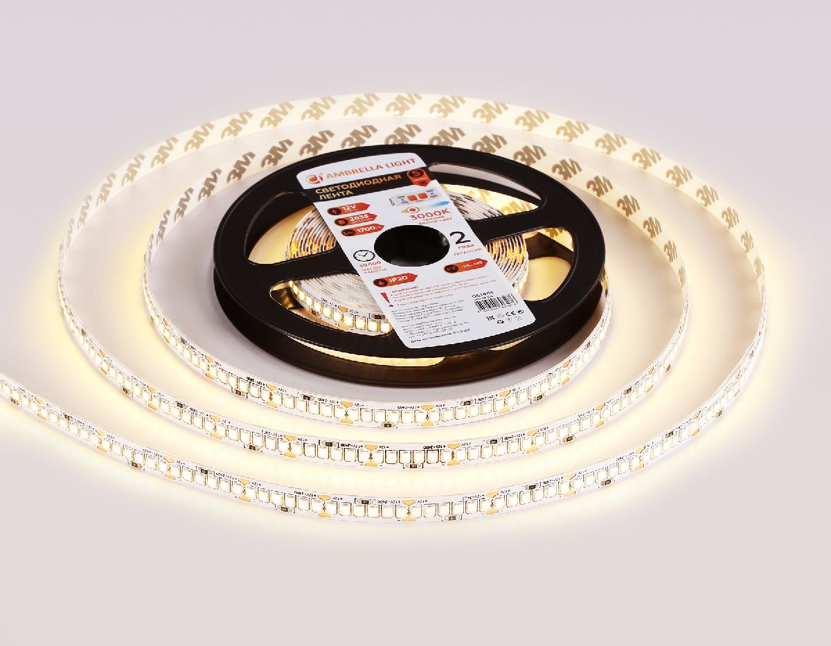 Светодиодная лента Ambrella Light LED Strip 12В 2835 17Вт/м 3000K 5м IP20 GS1401 в Санкт-Петербурге