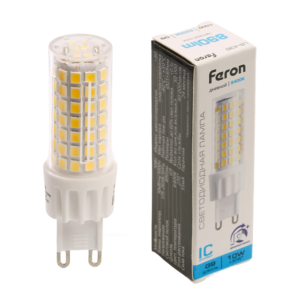 Лампа светодиодная диммируемая Feron LB-438 G9 10W 6400K 51743 в Санкт-Петербурге