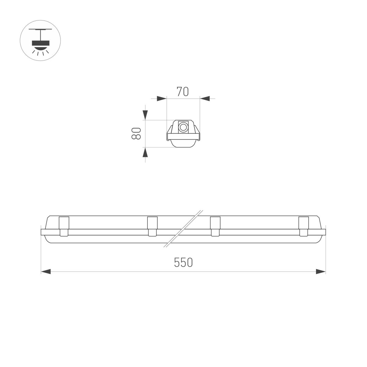 Линейный светильник Arlight ALT-DALLAS-EMERGENCY-L550-20W Day4000 (WH, 120 deg, 230V) (IP66 Пластик) 058143 в Санкт-Петербурге
