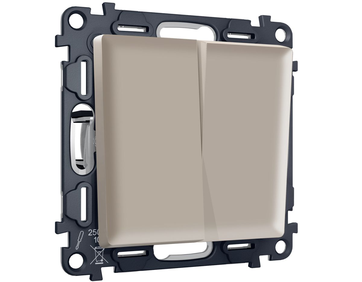 Комплект механизма 2-клавишного перекрестного выключателя 10A-250V Alfa Серо-бежевый матовый Quant Ambrella Volt MA363030 (AP3630, VM125) в #REGION_NAME_DECLINE_PP#