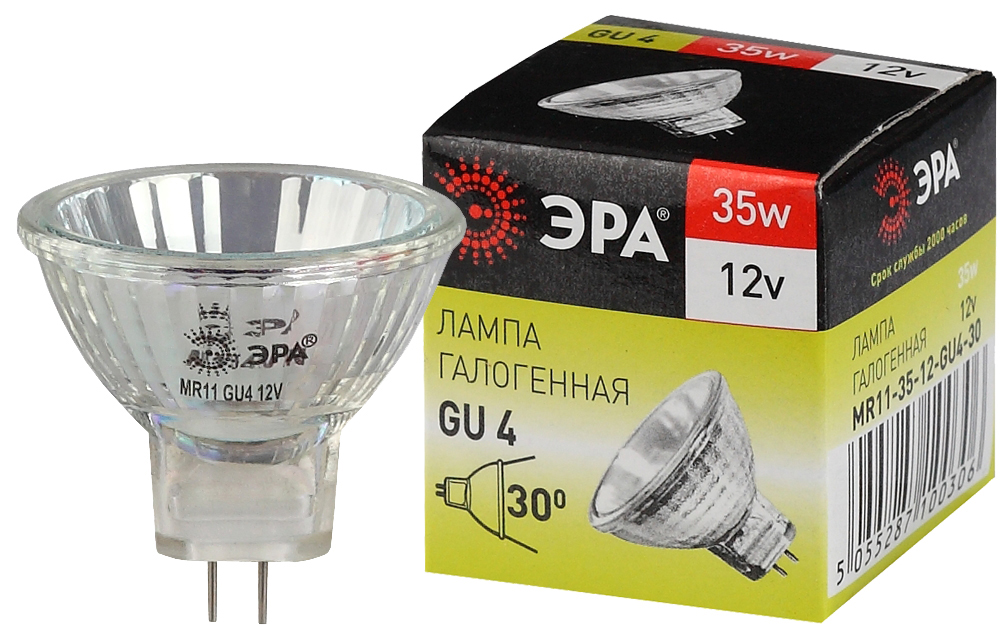 Лампа галогенная Эра GU4 35W 3000K GU4-MR11-35W-12V-30CL C0027362 в Санкт-Петербурге
