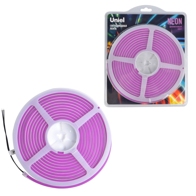 Светодиодная лента Uniel ULS-N01-2835-120LED/m-6mm-IP67-DC12V-9W/m-5M-PURPLE блистер в Санкт-Петербурге