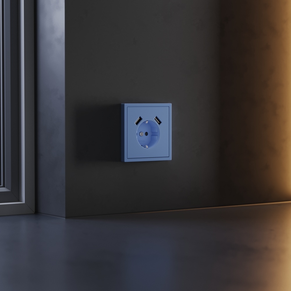 Накладка для розетки с заземлением и защитными шторками, с USB A+A Voltum S70 (деним) VLS000915 в #REGION_NAME_DECLINE_PP#