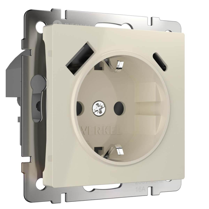Розетка Werkel с быстрой зарядкой USB Type A+С слоновая кость W1171703 4690389176425 в Санкт-Петербурге