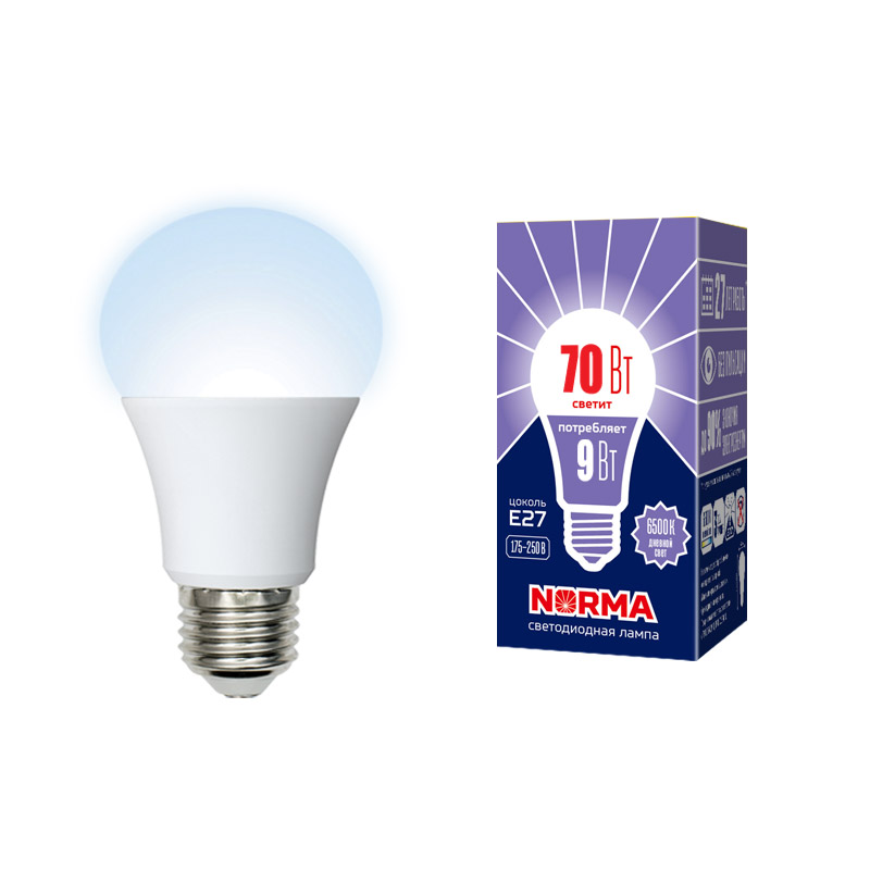 Лампа светодиодная Volpe Norma LED-A60-9W/6500K/E27/FR/NR картон UL-00005624 в Санкт-Петербурге