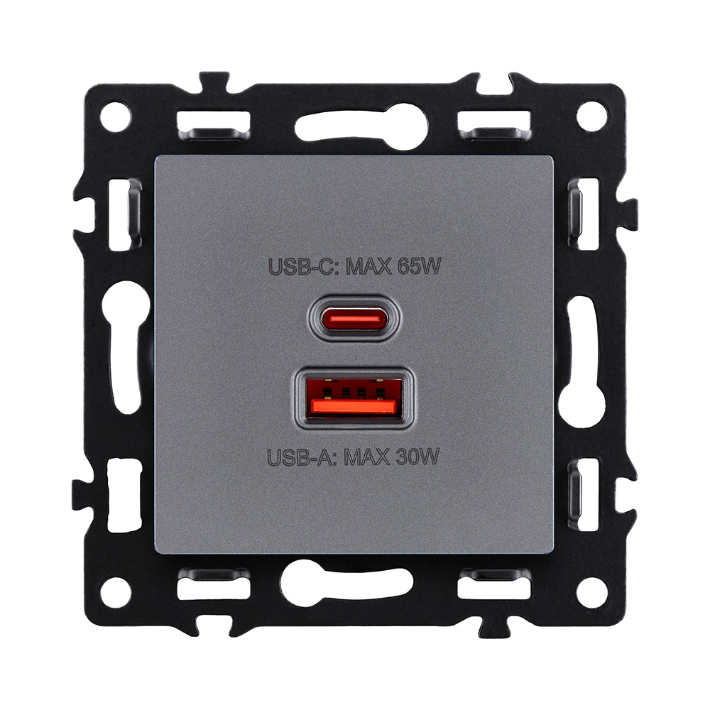 Розетка USB A+C 65W, серый Kollinger Asthetik AS-024GY в #REGION_NAME_DECLINE_PP#