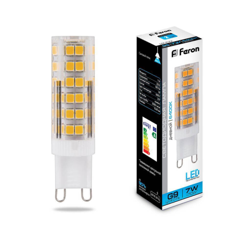 Лампа светодиодная Feron G9 7W 6400K Прямосторонняя Матовая LB-433 25768 в Санкт-Петербурге