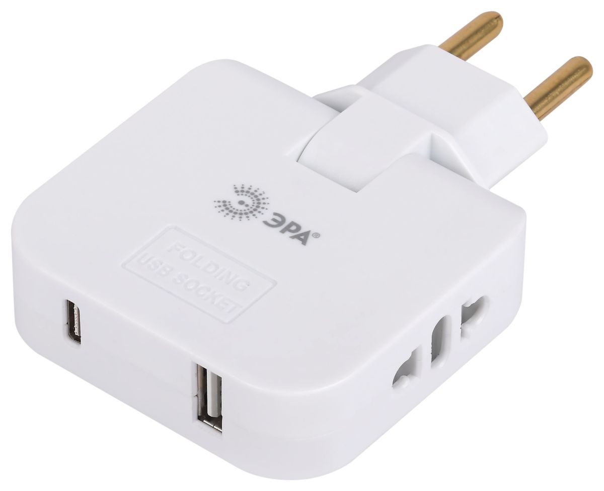 Разветвитель электрический Эра SPF-2-FL-USBC поворотный на 2 розетки + 2USB A+C 10А белый Б0069090 в Санкт-Петербурге