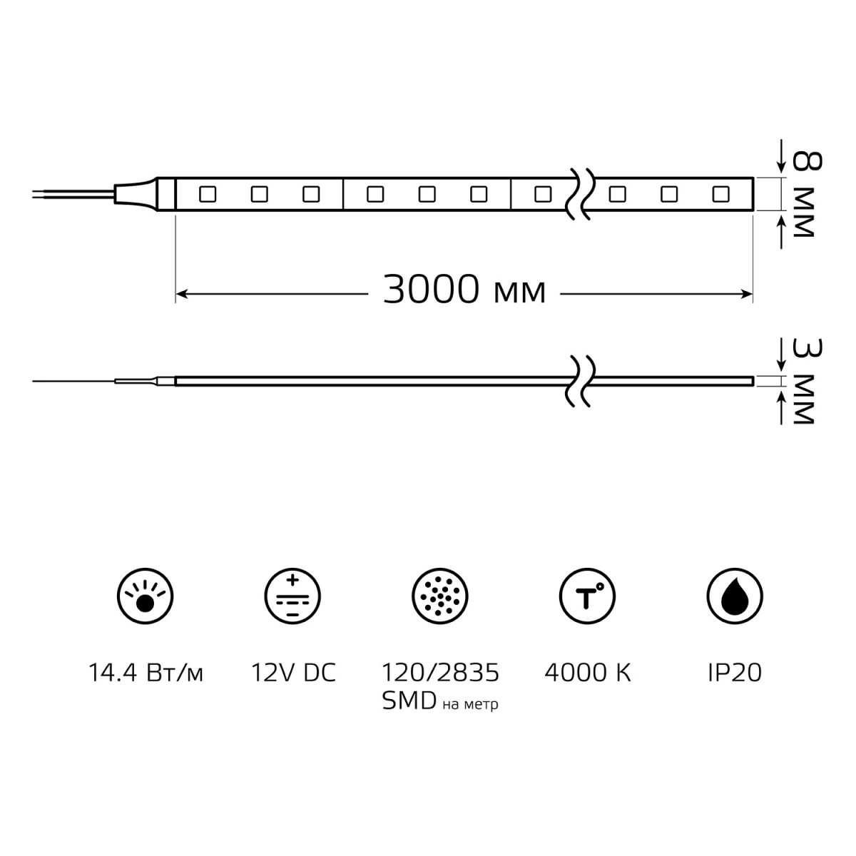 Светодиодная лента Gauss Basic 12В 2835 14,4Вт/м 4000K 3м IP20 BT083 в Санкт-Петербурге