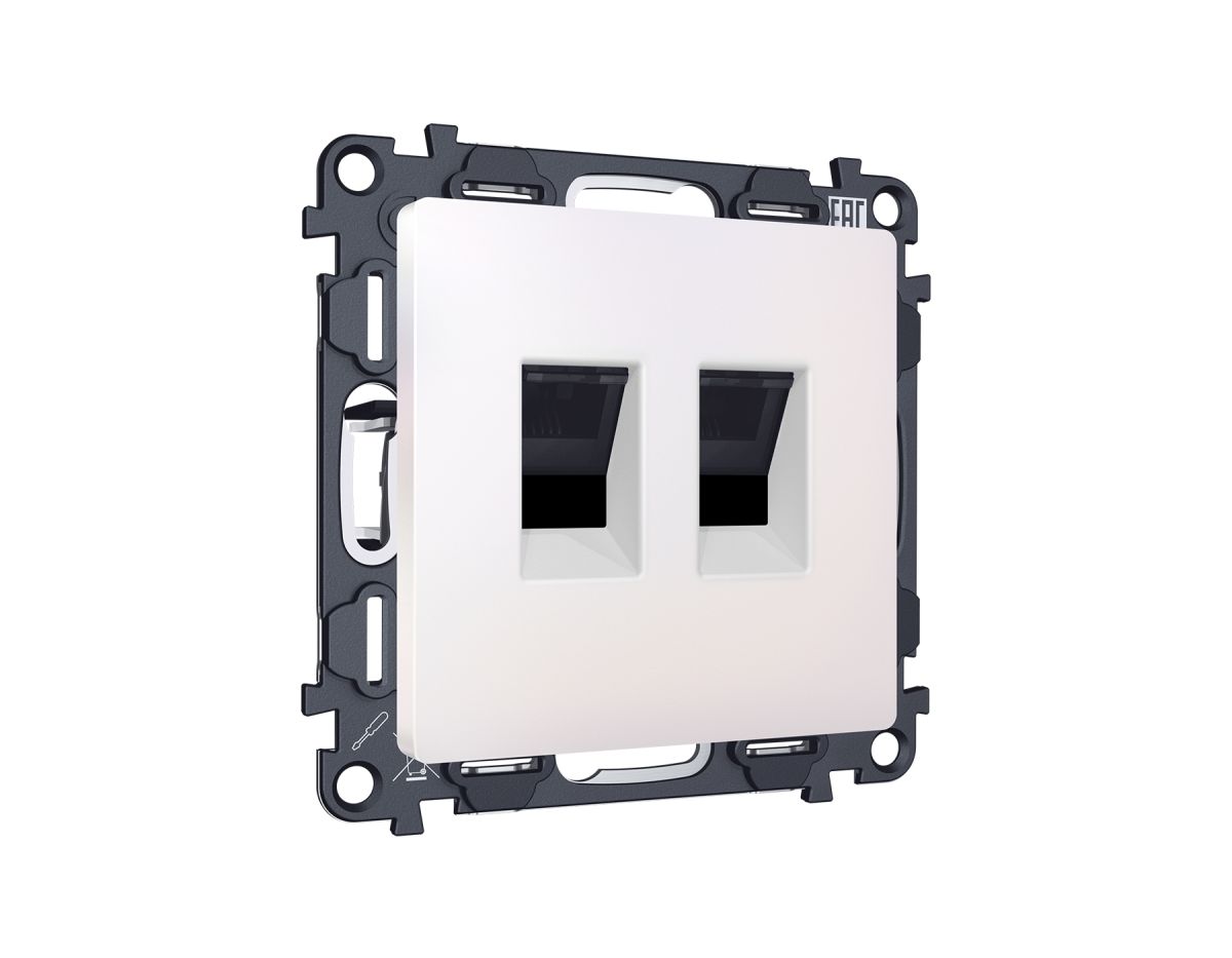 Комплект механизма компьютерной двойной розетки RJ-45 с автоматической защитной шторкой Alfa Жемчуг Quant Ambrella Volt MA212110 (AP2121, VM189) в #REGION_NAME_DECLINE_PP#