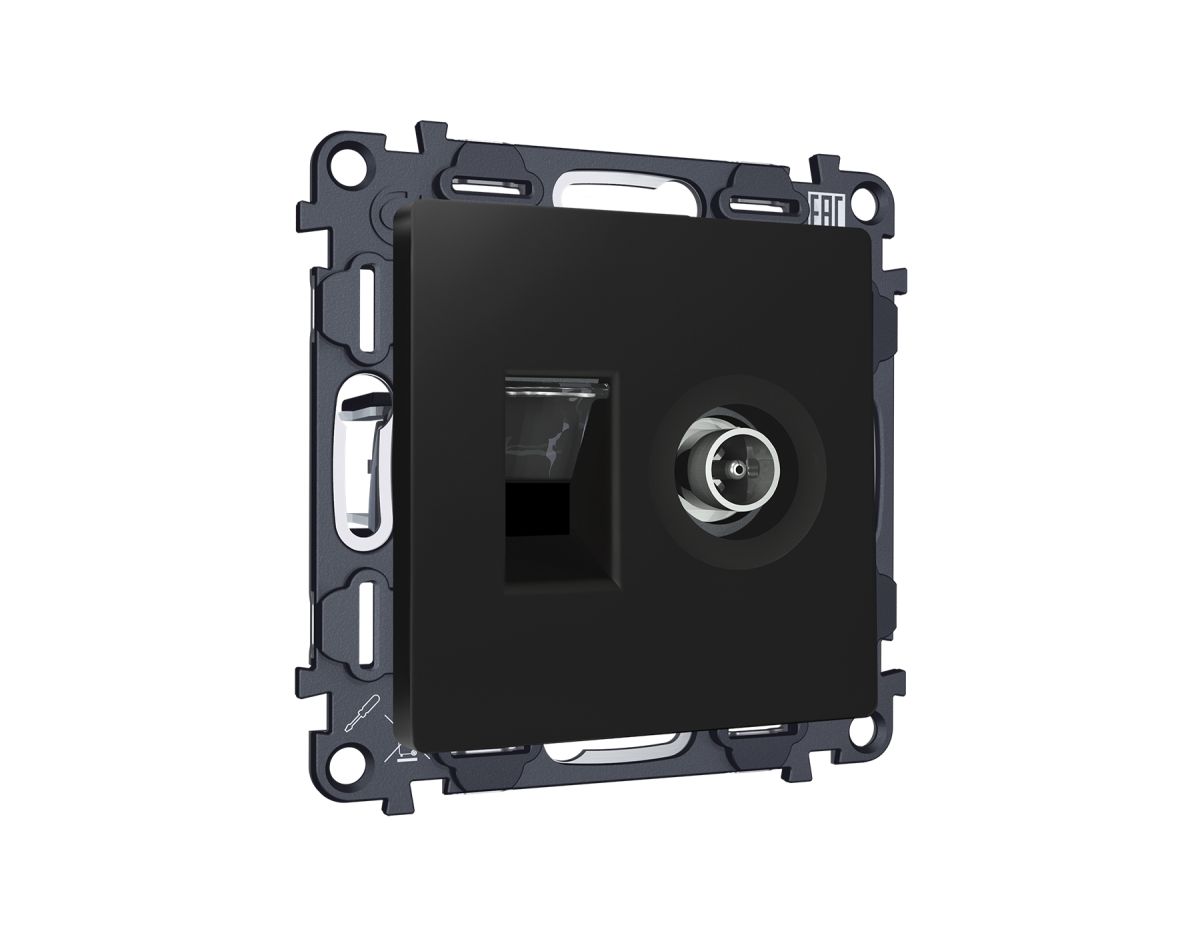 Комплект механизма розетки компьютерной + TV оконечной RJ-45 с автоматической защитной шторкой Alfa Черный матовый Ambrella Volt MA812510 (AP8125, VM195) в #REGION_NAME_DECLINE_PP#