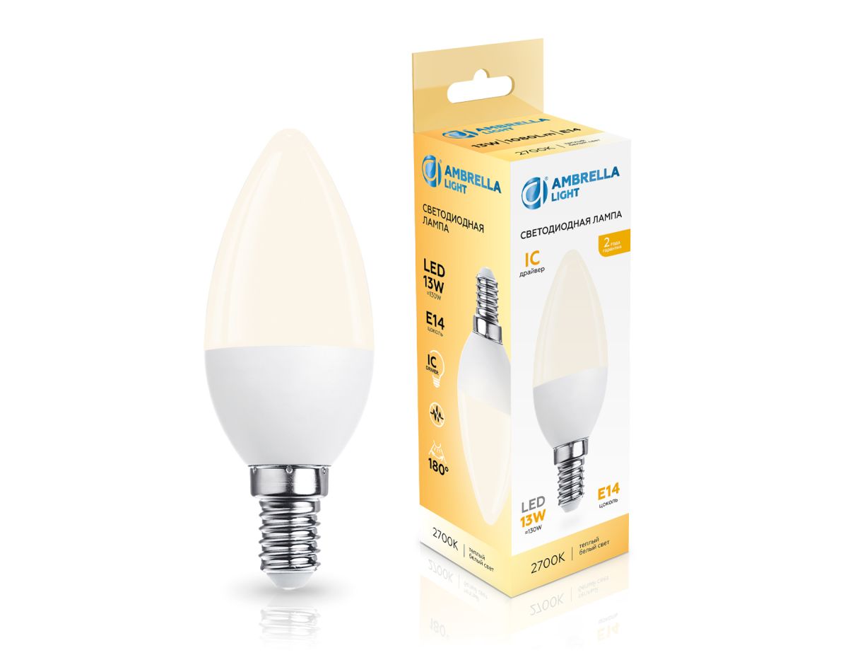 Светодиодная лампа Ambrella Light Bulbing E14 13W 2700K свеча 371313 в #REGION_NAME_DECLINE_PP#