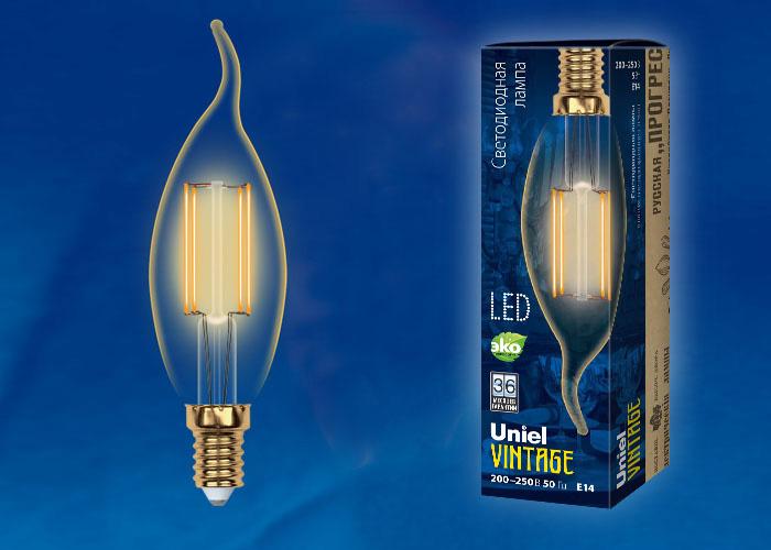 Лампа светодиодная филаментная (UL-00002396) Uniel E14 5W 2250K прозрачная LED-C35-5W/GOLDEN/E14 GLV21GO УЦ в Санкт-Петербурге