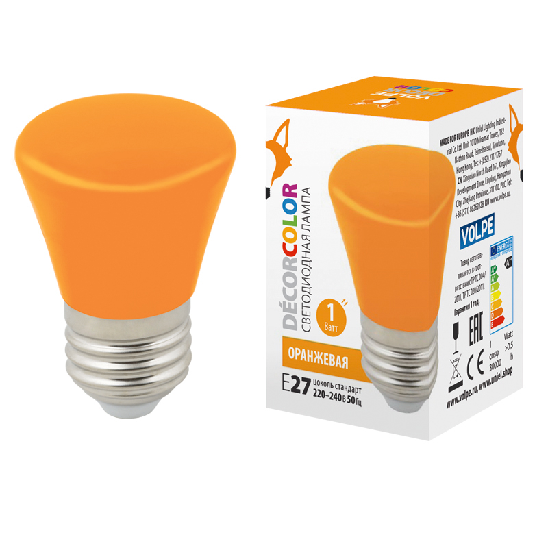 Лампа светодиодная Volpe Decor color LED-D45-1W/ORANGE/E27/FR/С BELL UL-00005642 в Санкт-Петербурге