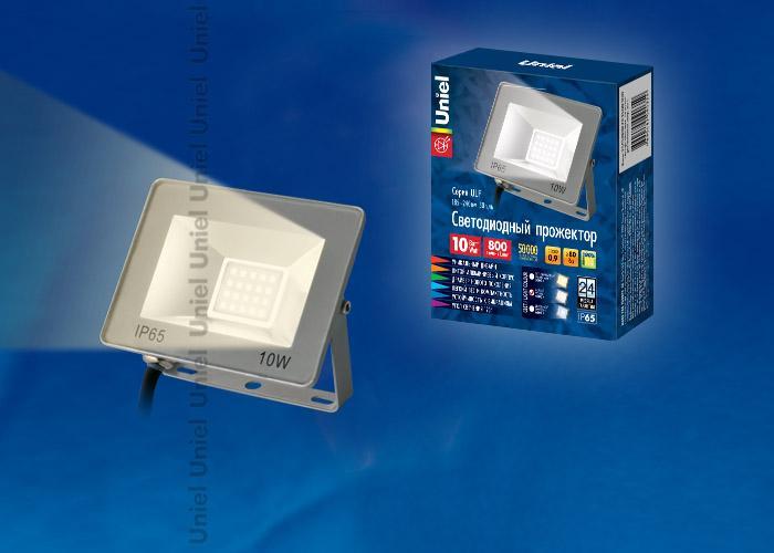 Прожектор светодиодный (UL-00001841) Uniel 10W 3000K ULF-F15-10W/WW IP65 185-240В Silver в Санкт-Петербурге