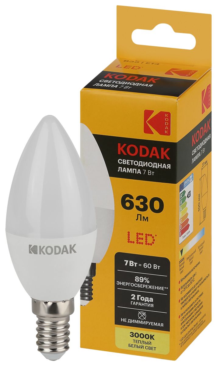 Лампа светодиодная Kodak LED B35-7W-830-E14 K 7Вт свеча теплый белый свет Е14 Б0057623 в #REGION_NAME_DECLINE_PP#