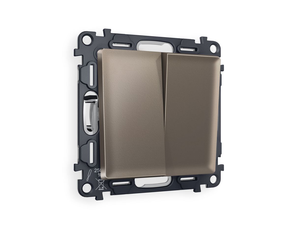 Комплект механизма 2-клавишного перекрестного выключателя 10A-250V Alfa Темная бронза матовый Quant Ambrella Volt MA633030 (AP6330, VM125) в Санкт-Петербурге