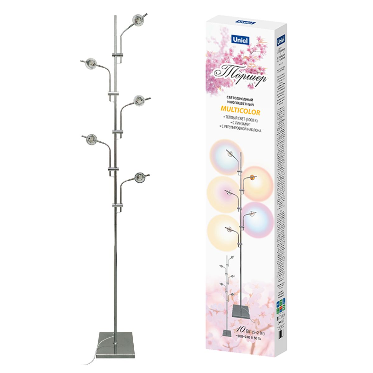Торшер Uniel ULM-T640 5x2W/3000K CHROME MULTICOLOR UL-00012154 в Санкт-Петербурге