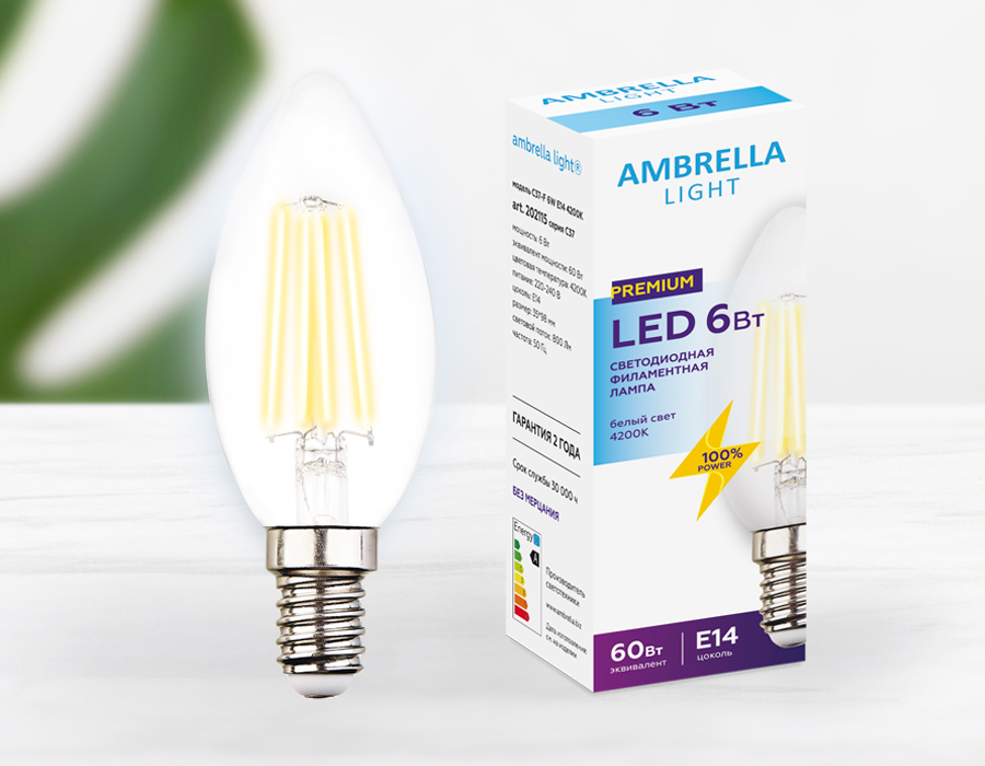 Филаментная cветодиодная лампа Ambrella Light Filament C37 E14 6W 4200K 202115 в Санкт-Петербурге