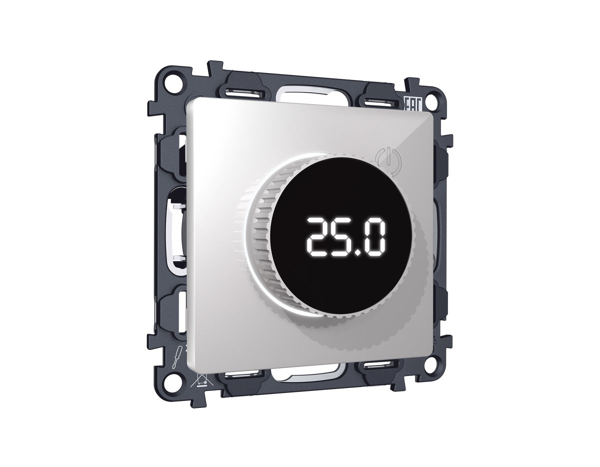 Комплект механизма терморегулятора с цифровым дисплеем с подсветкой и датчиком для теплого пола Alfa Серебро глянец Quant Ambrella Volt MA405810 (AP4058, VM1385) в Санкт-Петербурге